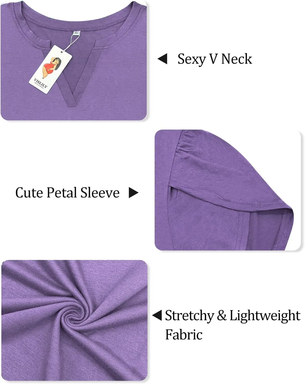 VISLILY Plus-Size-Tops for Women Casual Petal Sleeve T Shirts Summer V Neck Loose Comfy Tee
