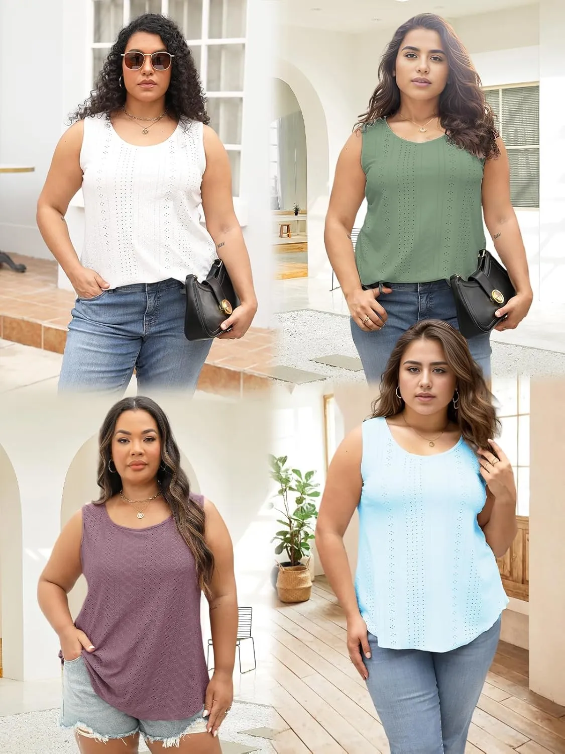VISLILY Womens-Plus-Size-Summer-Tank-Tops Scoop Neck Camisole Sleeveless T Shirts Flowy Eyelet Embroidery Tunics Tee XL-5XL