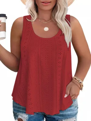 VISLILY Womens-Plus-Size-Summer-Tank-Tops Scoop Neck Camisole Sleeveless T Shirts Flowy Eyelet Embroidery Tunics Tee XL-5XL