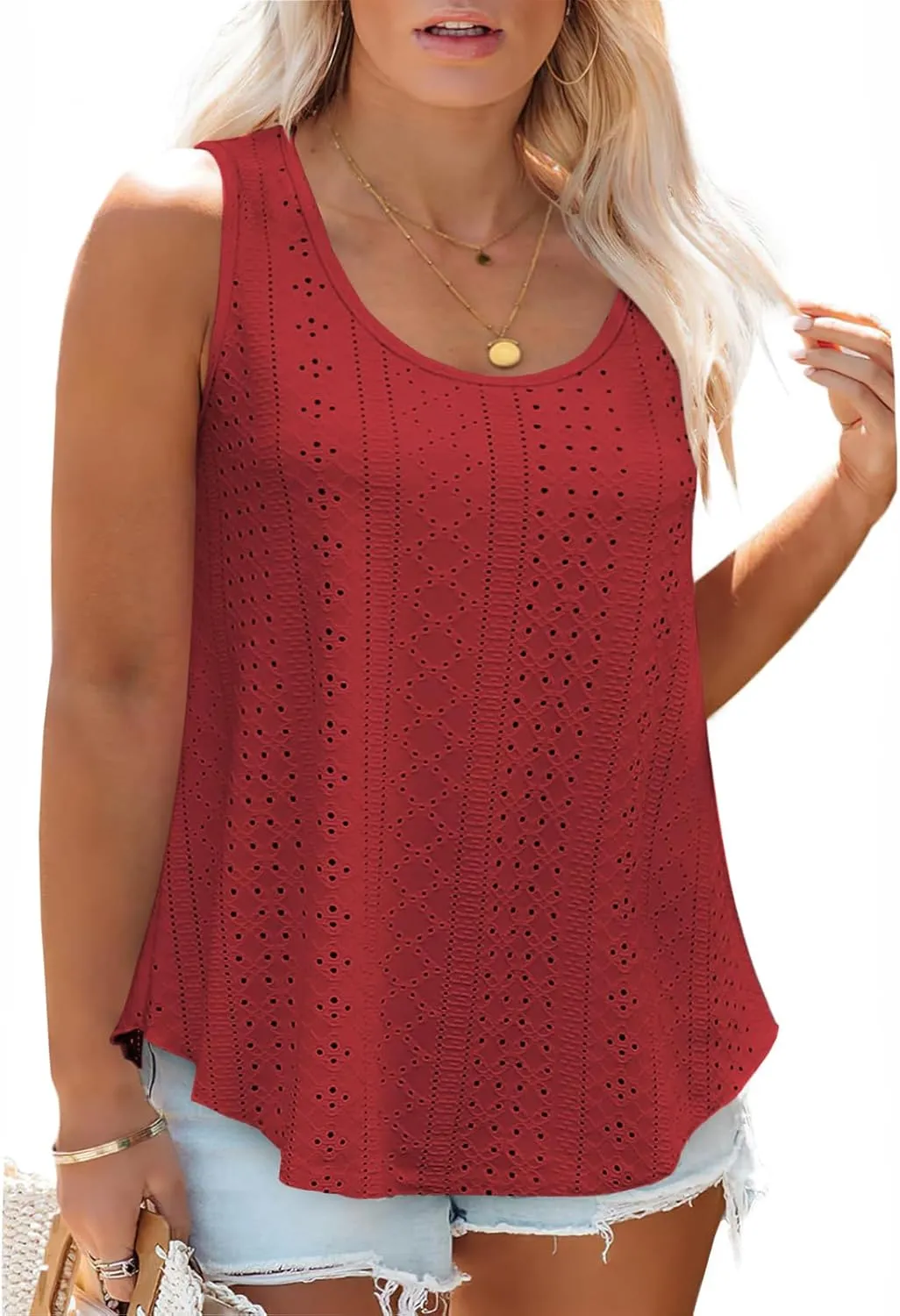 VISLILY Womens-Plus-Size-Summer-Tank-Tops Scoop Neck Camisole Sleeveless T Shirts Flowy Eyelet Embroidery Tunics Tee XL-5XL