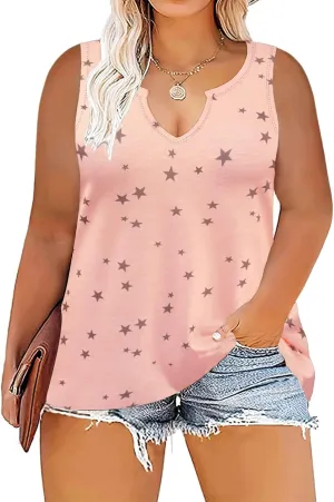 VISLILY Women's-Plus-Size-Tank-Tops Sleeveless Summer V Neck T Shirts Casual Loose Tunics Tee XL-5XL