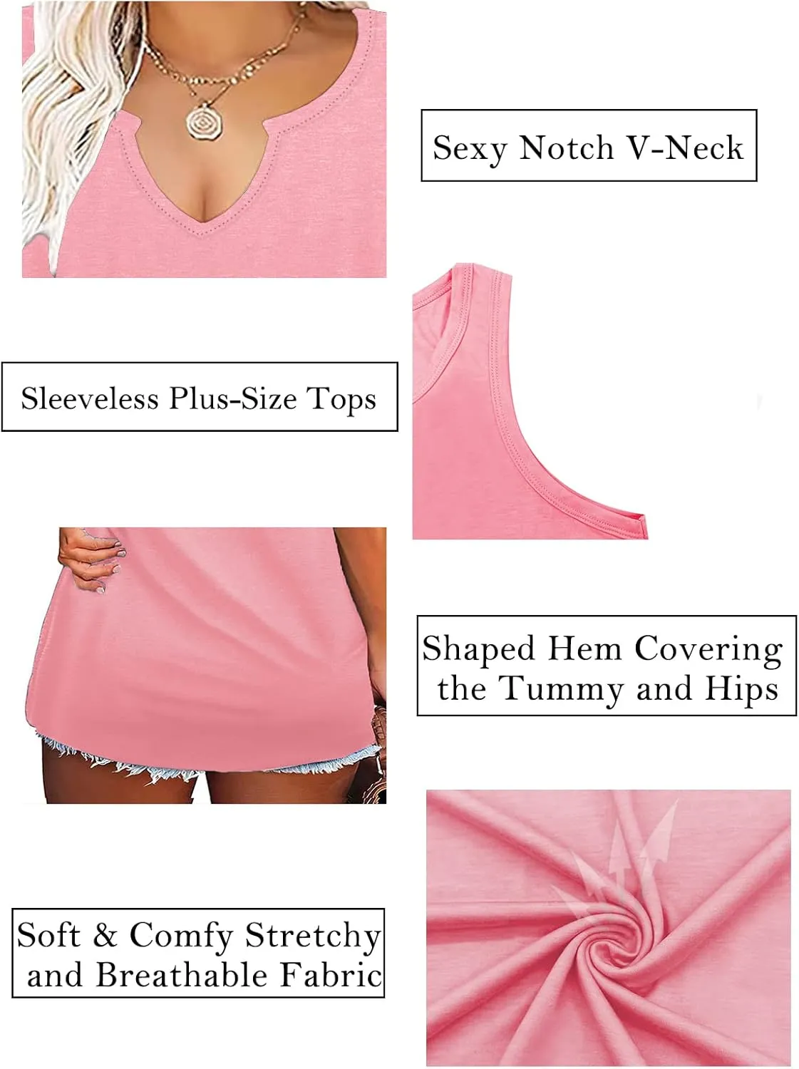 VISLILY Women's-Plus-Size-Tank-Tops Sleeveless Summer V Neck T Shirts Casual Loose Tunics Tee XL-5XL
