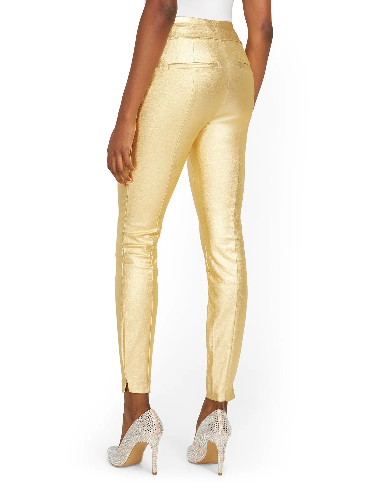 Whitney High-Waisted Pull-On Slim-Leg Pant - Metallic Gold