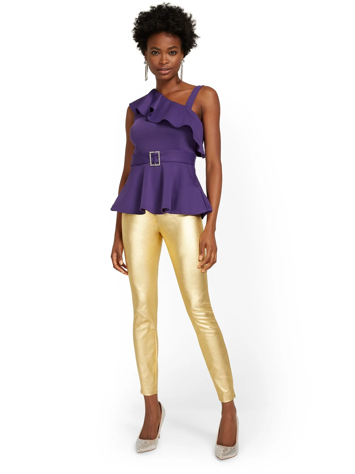 Whitney High-Waisted Pull-On Slim-Leg Pant - Metallic Gold