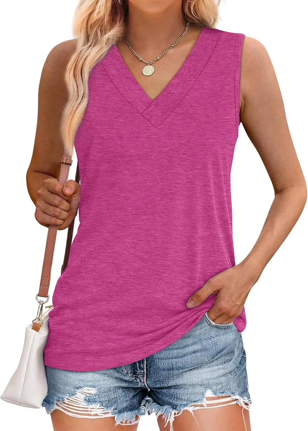 WIHOLL Tank Tops for Women Summer V Neck T Shirts Trendy Sleeveless Basic Tee Loose Fit 2025 Fashion