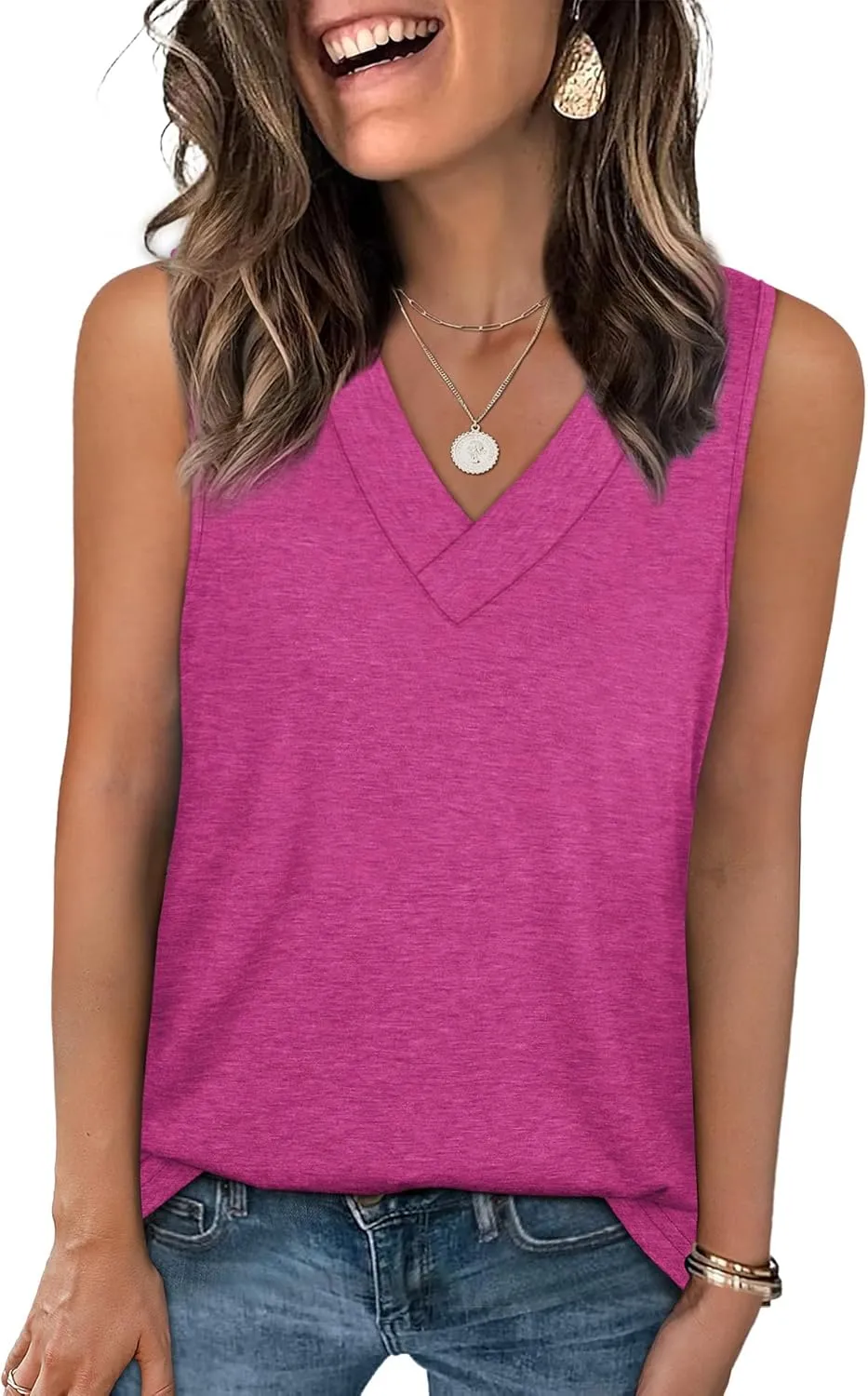 WIHOLL Tank Tops for Women Summer V Neck T Shirts Trendy Sleeveless Basic Tee Loose Fit 2025 Fashion