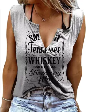 Women Summer Graphic Tank Tops V Neck Retro Country Music Sleeveless Tee Top