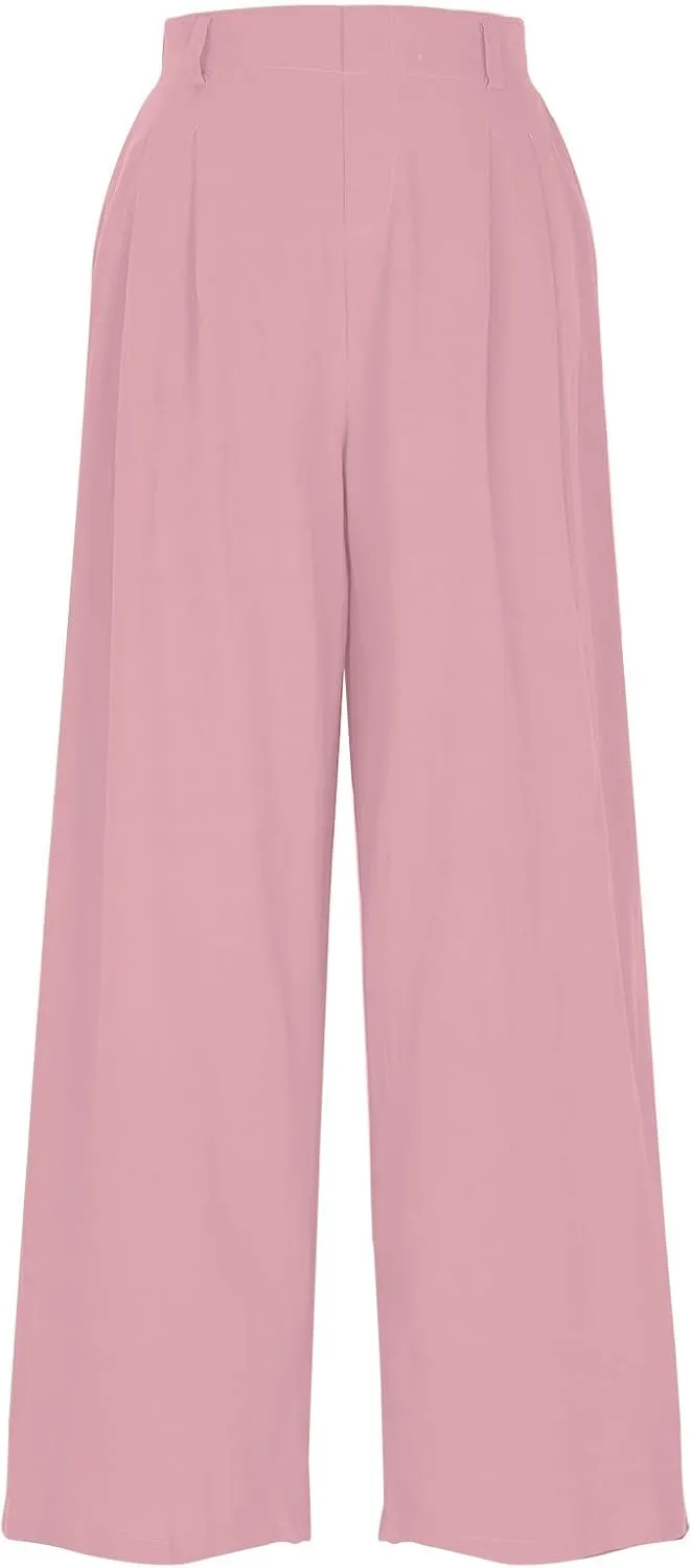 Women Summer Linen Pants Wide Leg High Waisted Capris Casaul Loose Fit Trousers with Pocket Beach Travel Outfits 2025