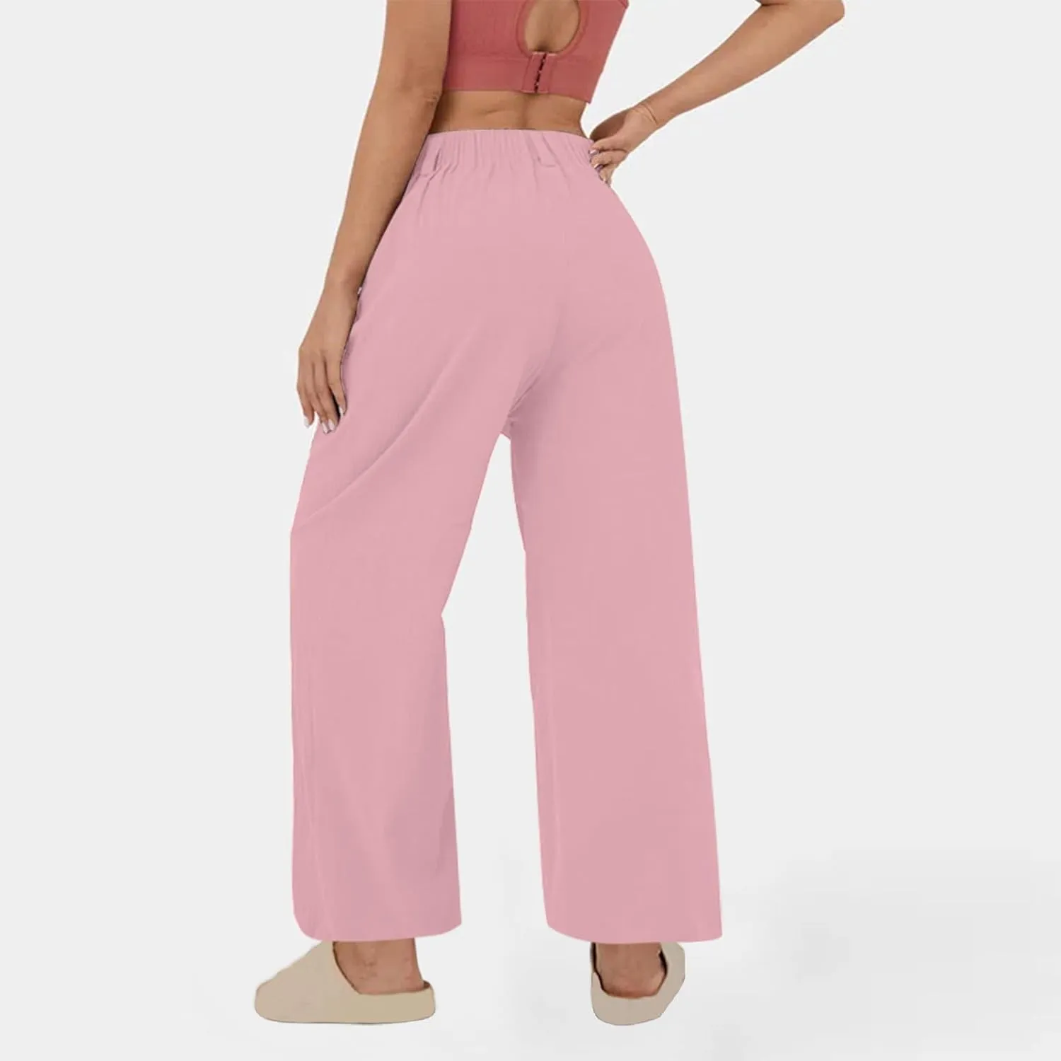 Women Summer Linen Pants Wide Leg High Waisted Capris Casaul Loose Fit Trousers with Pocket Beach Travel Outfits 2025