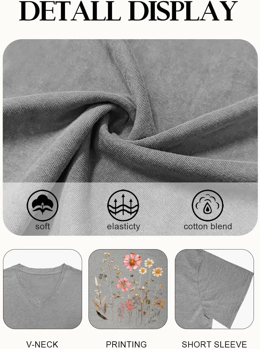 Women V Neck Sunflower Graphic Shirt Cute Dandelion Teen Girls Tee Tops Short Sleeve Cowgirls Casual T Shirts