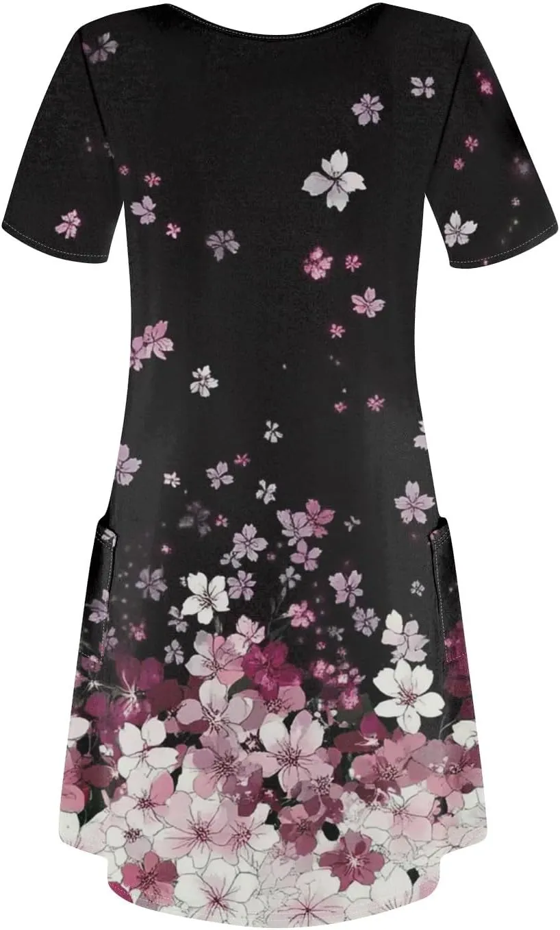 Women's Casual Dreesses 2025 Summer Boho Midi Dress Short Sleeve T Shirts Dress Beach Vacation Swimsuit Coverup