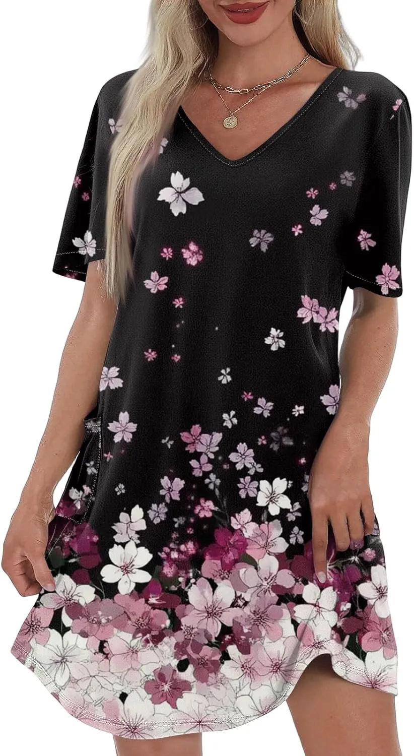Women's Casual Dreesses 2025 Summer Boho Midi Dress Short Sleeve T Shirts Dress Beach Vacation Swimsuit Coverup