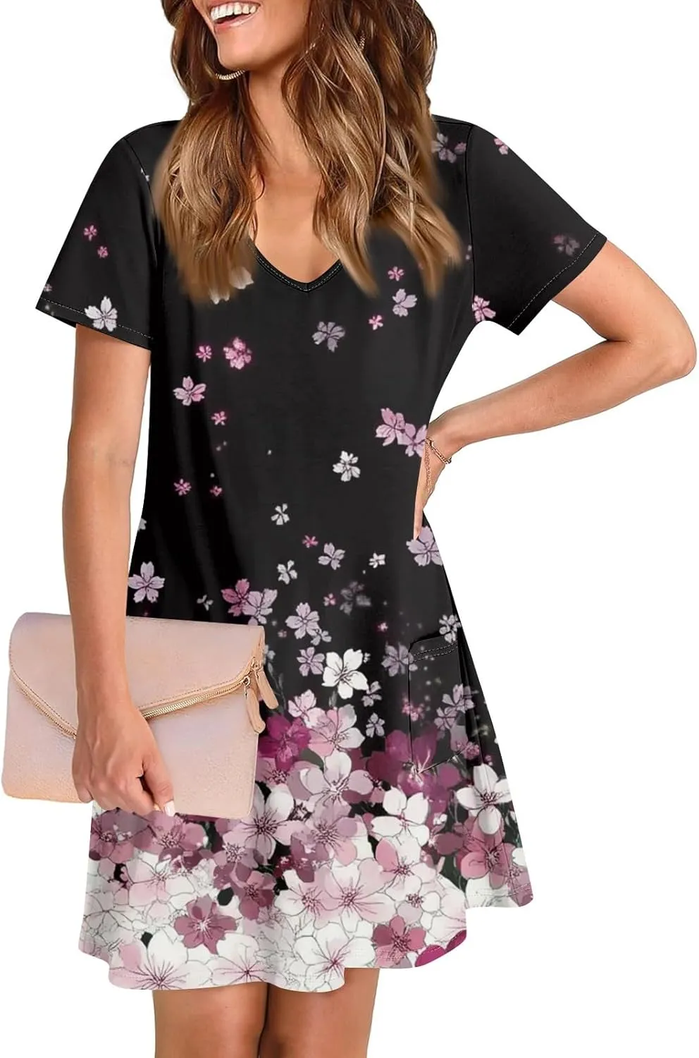 Women's Casual Dreesses 2025 Summer Boho Midi Dress Short Sleeve T Shirts Dress Beach Vacation Swimsuit Coverup