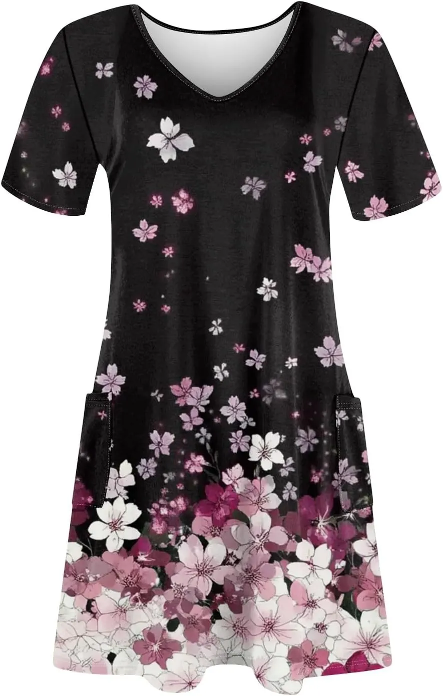 Women's Casual Dreesses 2025 Summer Boho Midi Dress Short Sleeve T Shirts Dress Beach Vacation Swimsuit Coverup