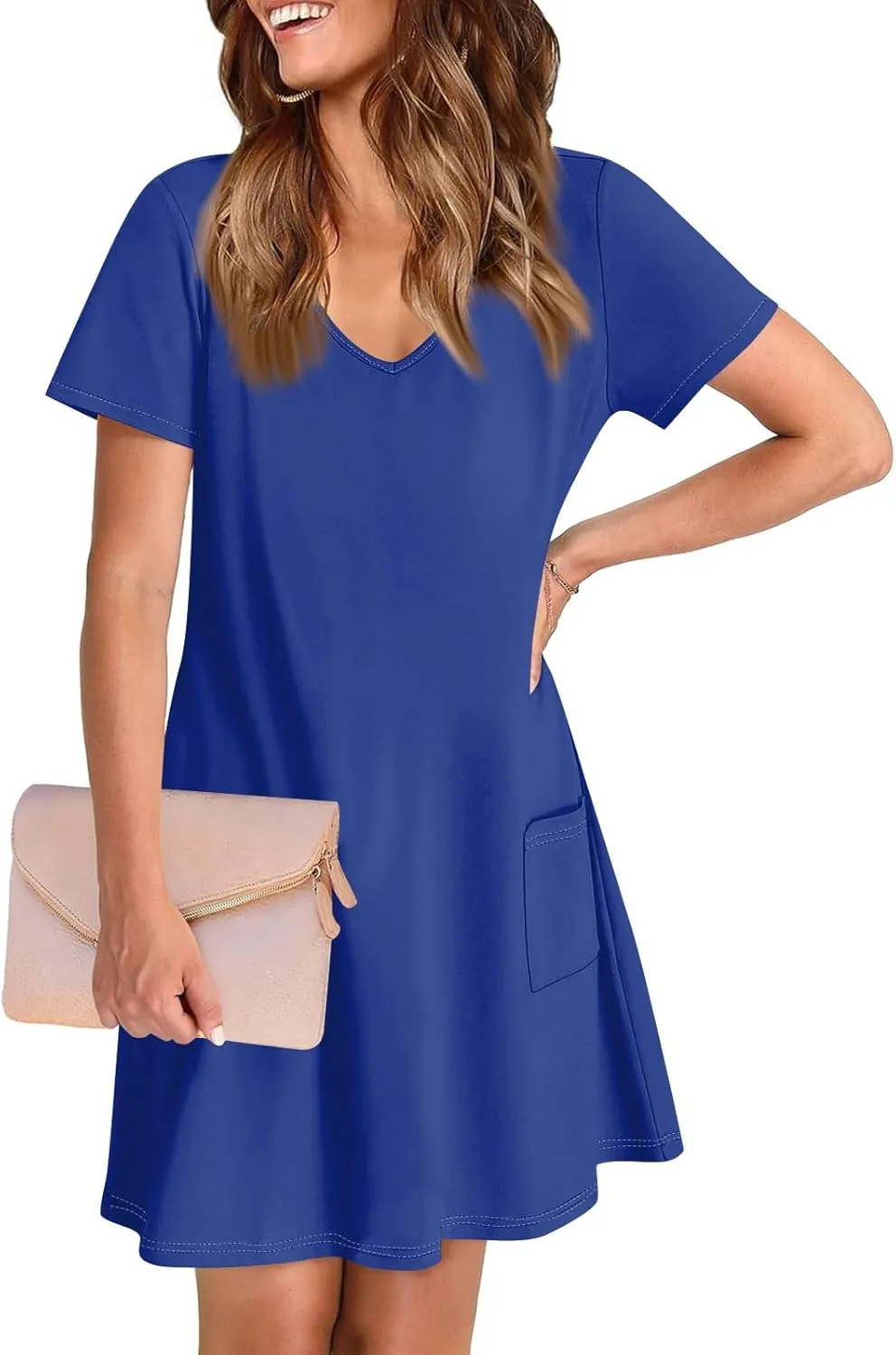Women's Casual Dreesses 2025 Summer Boho Midi Dress Short Sleeve T Shirts Dress Beach Vacation Swimsuit Coverup