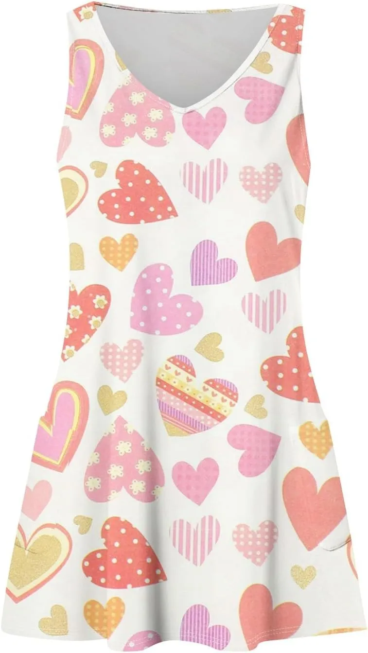 Women's Casual Sundress with Pockets Summer Boho Beach Dress Floral Blouses for Women T-Shirts Dress V Fashion