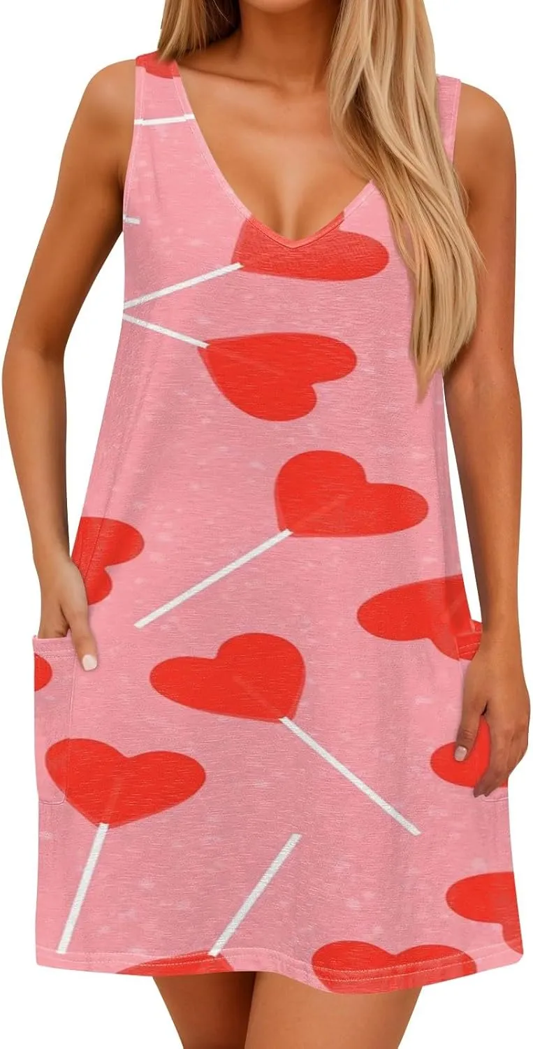 Women's Casual Sundress with Pockets Summer Boho Beach Dress Floral Blouses for Women T-Shirts Dress V Fashion