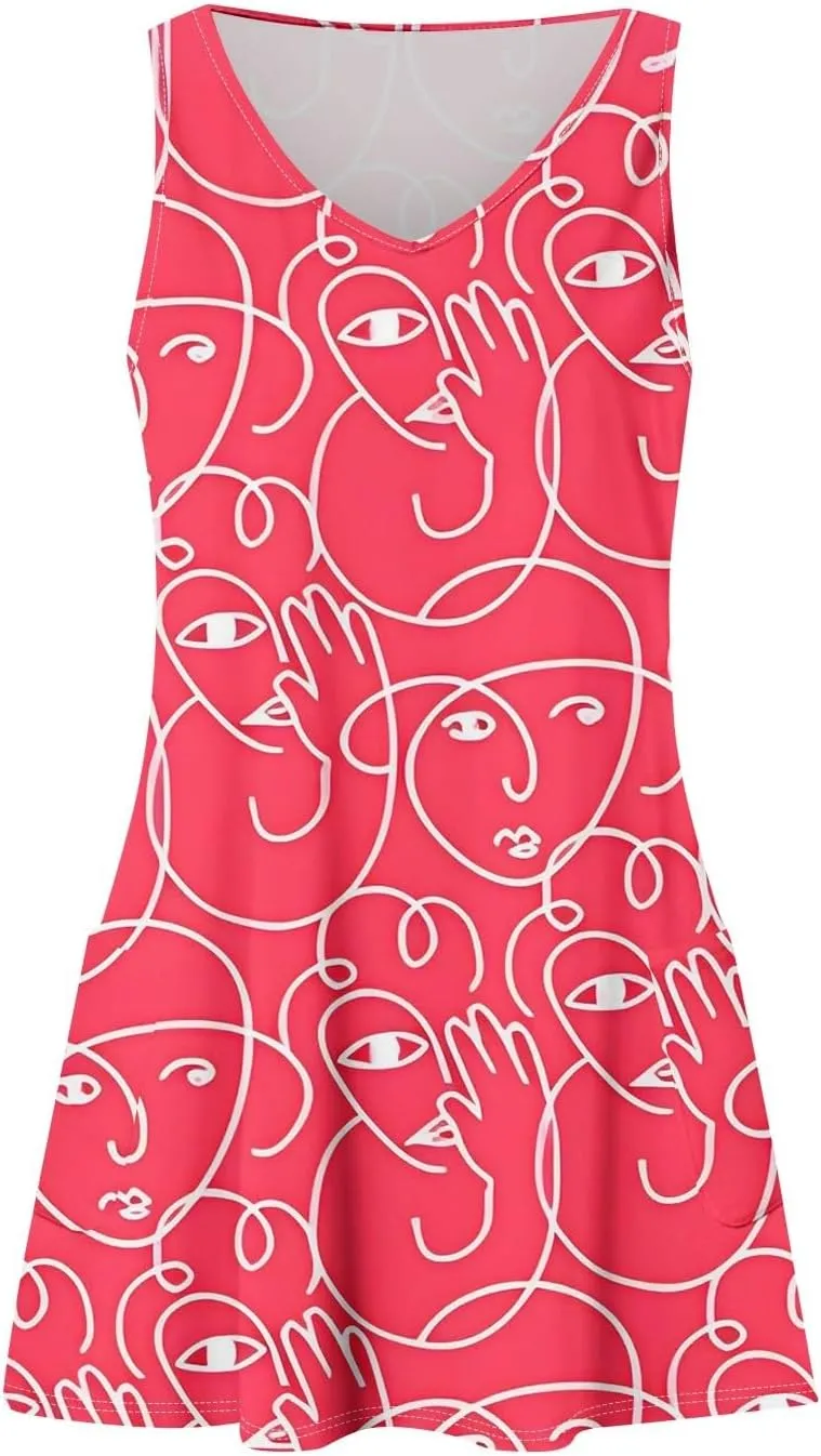 Women's Casual Sundress with Pockets Summer Boho Beach Dress Floral Blouses for Women T-Shirts Dress V Fashion