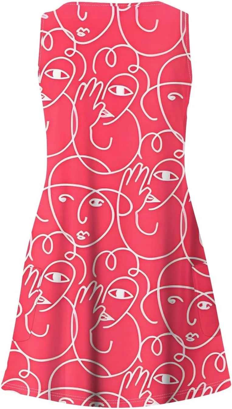 Women's Casual Sundress with Pockets Summer Boho Beach Dress Floral Blouses for Women T-Shirts Dress V Fashion