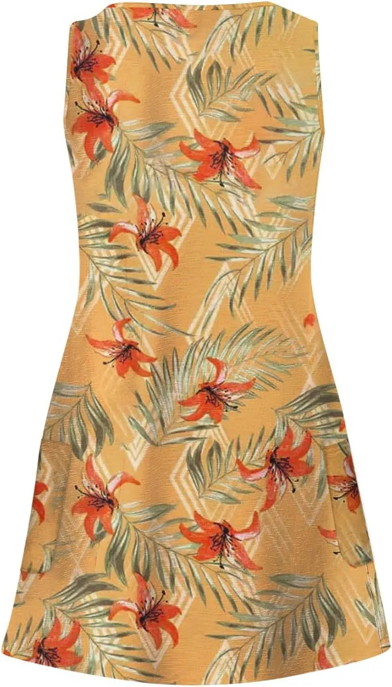 Women's Casual Sundress with Pockets Summer Boho Beach Dress Floral Blouses T-Shirts Dress Tank, S-3XL
