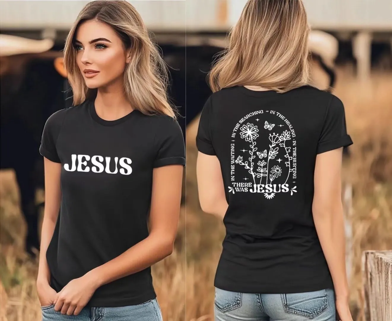 Women's Christian Bible Verse Graphic T Shirts Vintage Jesus Faith Pray Cross Print Tees Crewneck 2 Sided Tops