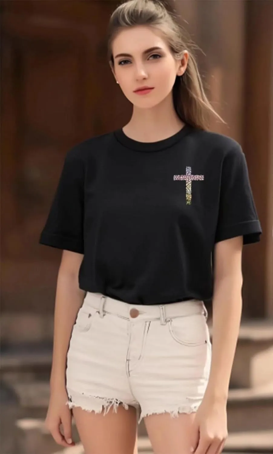 Women's Christian Bible Verse Graphic T Shirts Vintage Jesus Faith Pray Cross Print Tees Crewneck 2 Sided Tops