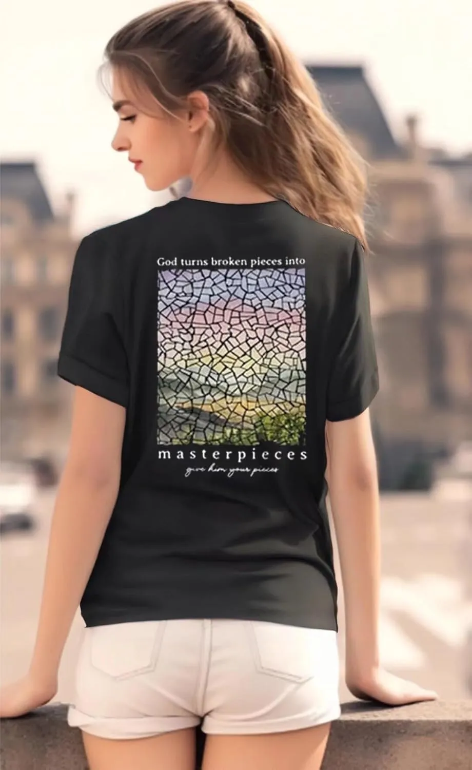 Women's Christian Bible Verse Graphic T Shirts Vintage Jesus Faith Pray Cross Print Tees Crewneck 2 Sided Tops