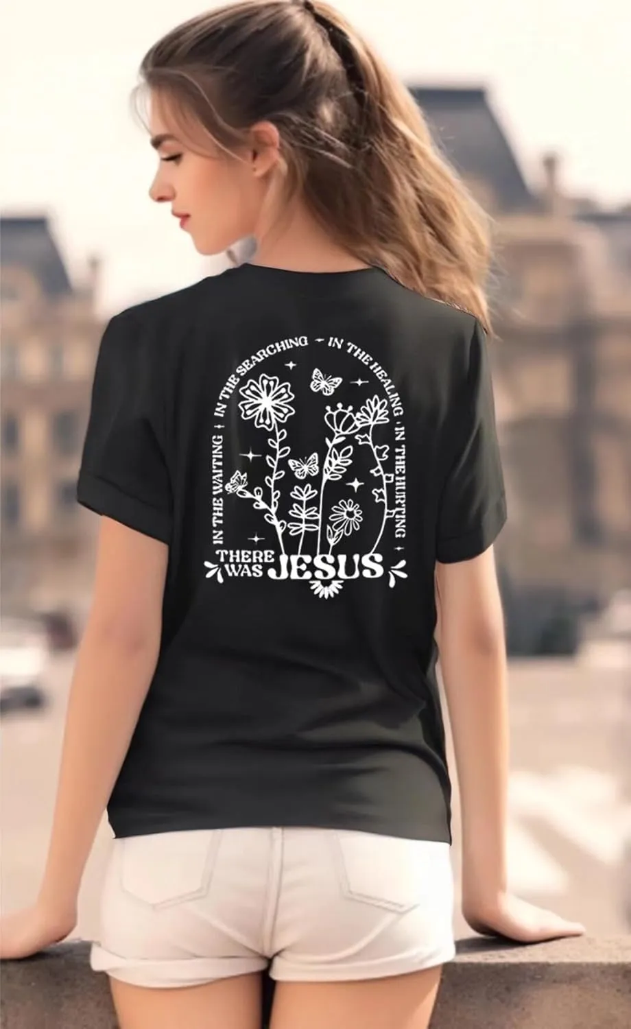 Women's Christian Bible Verse Graphic T Shirts Vintage Jesus Faith Pray Cross Print Tees Crewneck 2 Sided Tops