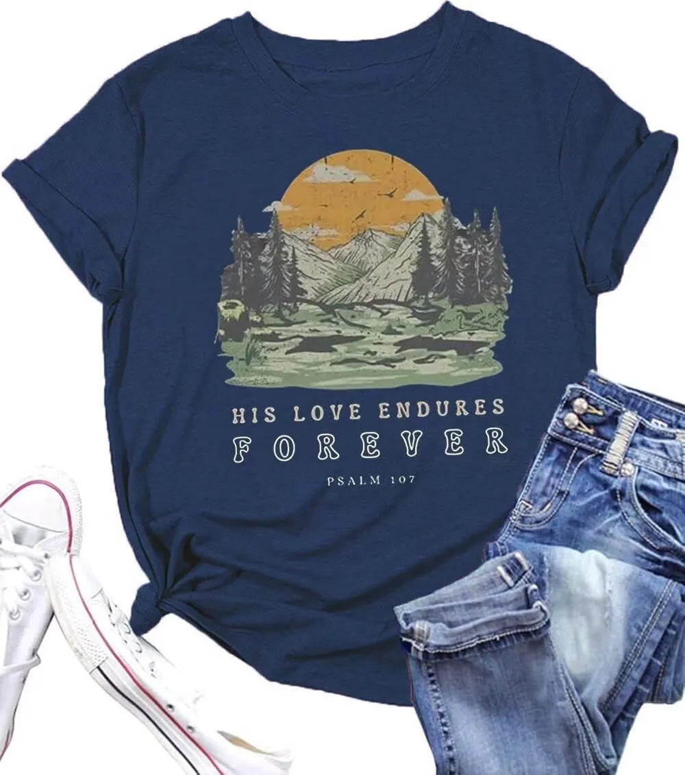 Women's Christian Bible Verse Graphic T Shirts Vintage Jesus Faith Pray Cross Print Tees Crewneck 2 Sided Tops