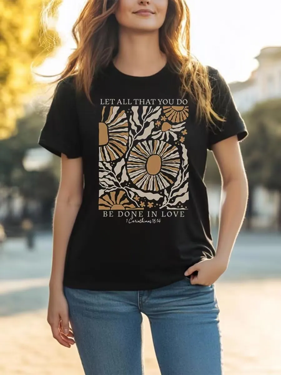 Women's Christian Bible Verse T Shirts Vintage Boho Wildflowers Graphic Short Sleeve Crewneck Floral Religious Tee Tops