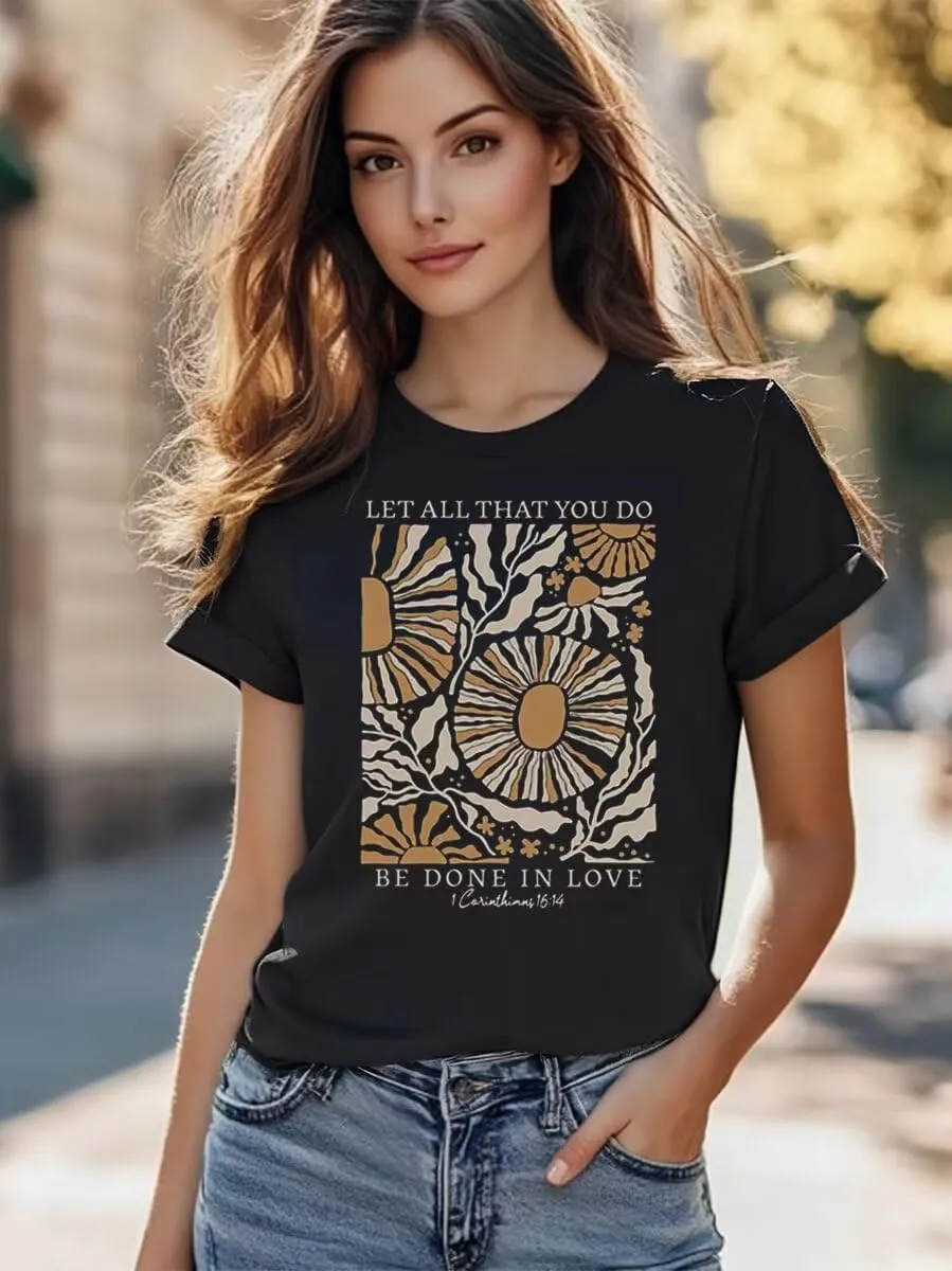 Women's Christian Bible Verse T Shirts Vintage Boho Wildflowers Graphic Short Sleeve Crewneck Floral Religious Tee Tops