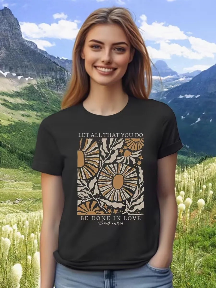 Women's Christian Bible Verse T Shirts Vintage Boho Wildflowers Graphic Short Sleeve Crewneck Floral Religious Tee Tops