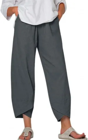 Womens Cotton Linen Capri Pants Boho Wide Leg Loose Palazzo Cropped Pants Summer Casual Baggy Trousers with Pockets