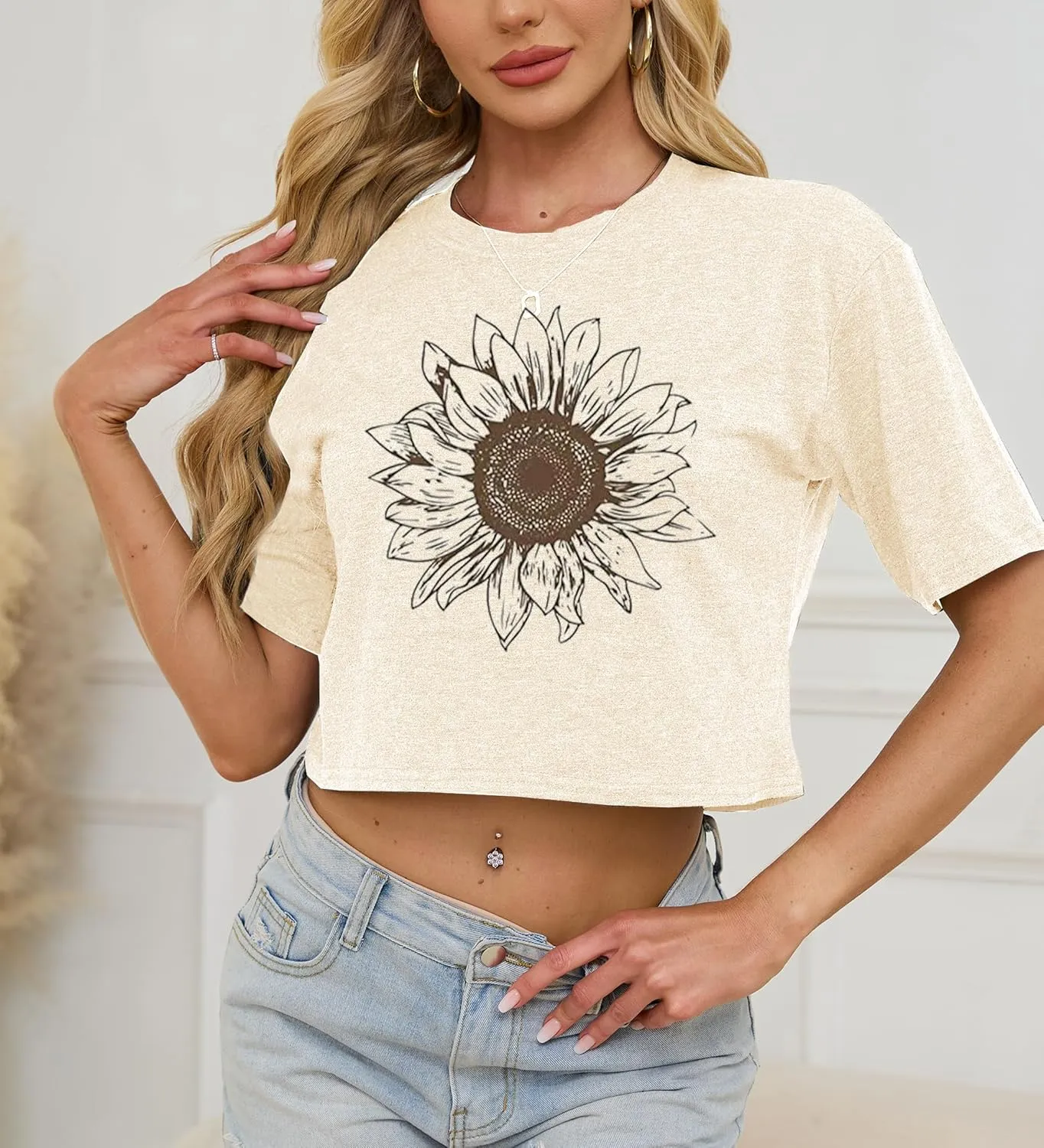 Womens Crop Tops Cute USA Graphic Tees Casual Rock Band Cropped T-Shirts Summer Beach Clothes Teen Girls