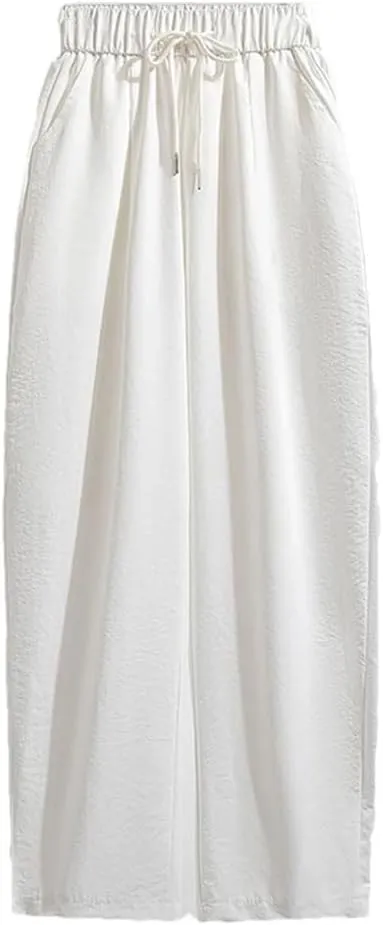 Women's High Waist Plus Size Pants Autumn Arrival Drawstring Wide Leg Loose Large Size Trousers