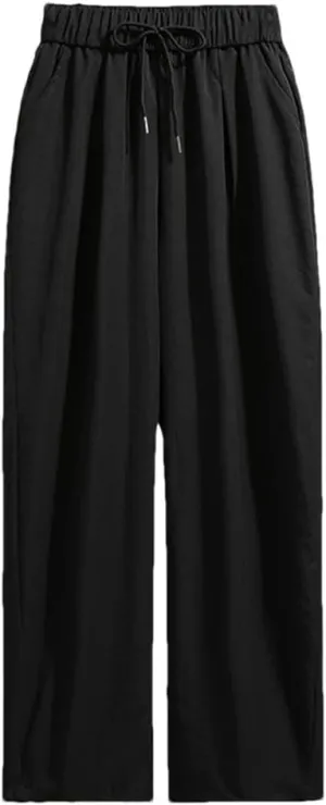 Women's High Waist Plus Size Pants Autumn Arrival Drawstring Wide Leg Loose Large Size Trousers