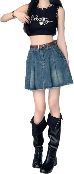 Women's High Waisted Retro Denim Skirt for A-Line Temperament, and Slim Short Skirt