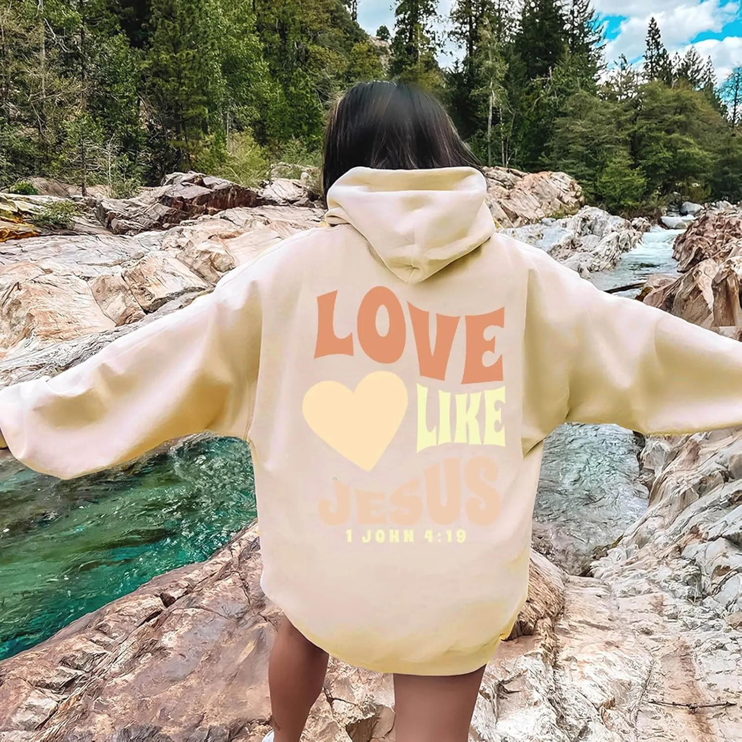 Womens Hoodie Casual Letter Graphic Print Long Sleeve Oversized Sweatshirt Tunic Tops Creweck Loose Tee T Shirts