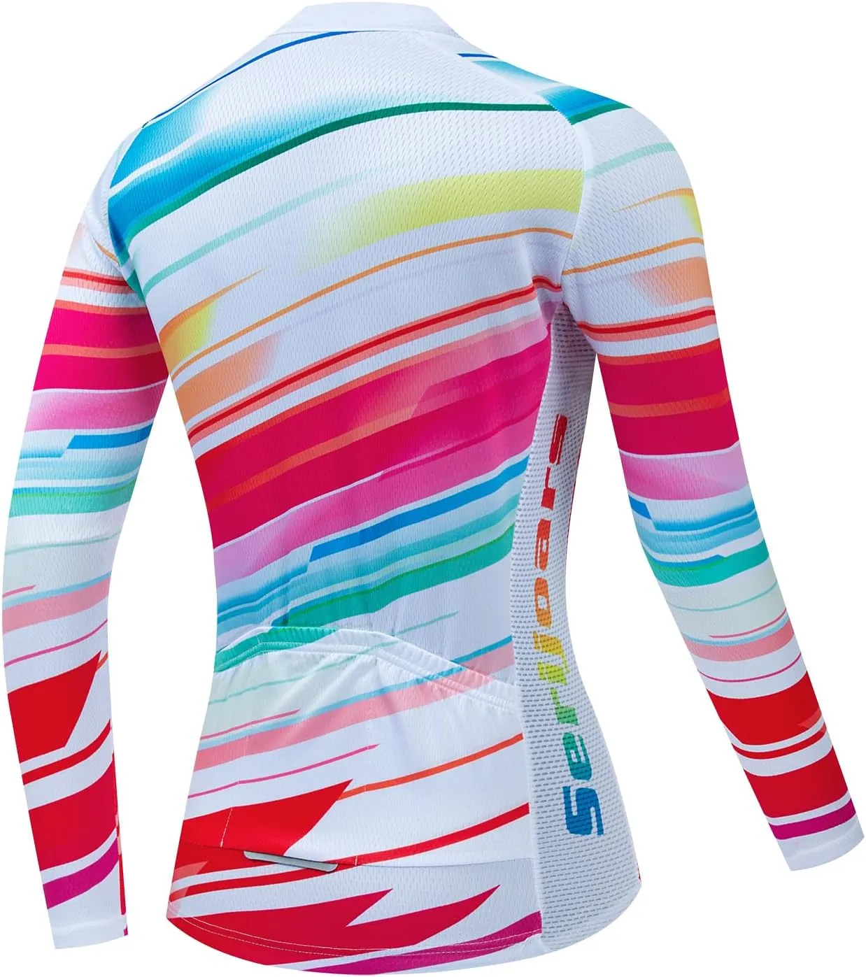 Women's Long Sleeve Cycling Jersey, Quick Dry Bike Top with Reflective Strip, Zipper and Pockets