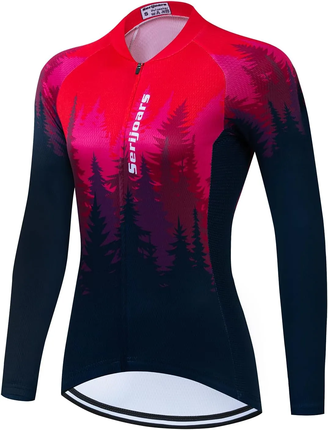 Women's Long Sleeve Cycling Jersey, Quick Dry Bike Top with Reflective Strip, Zipper and Pockets