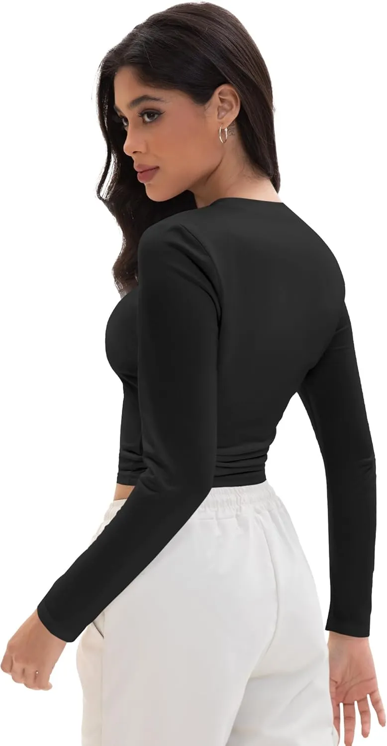 Womens Long Sleeve T Shirts Crew Neck Slim Fit Tops Solid Basic Tee Women Fall Winter Clothes