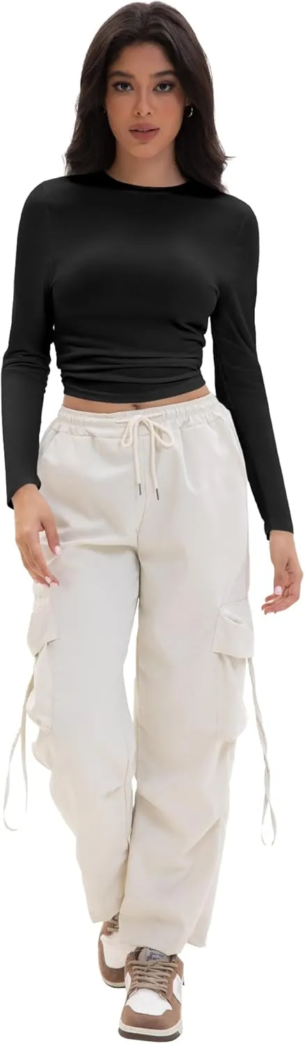 Womens Long Sleeve T Shirts Crew Neck Slim Fit Tops Solid Basic Tee Women Fall Winter Clothes