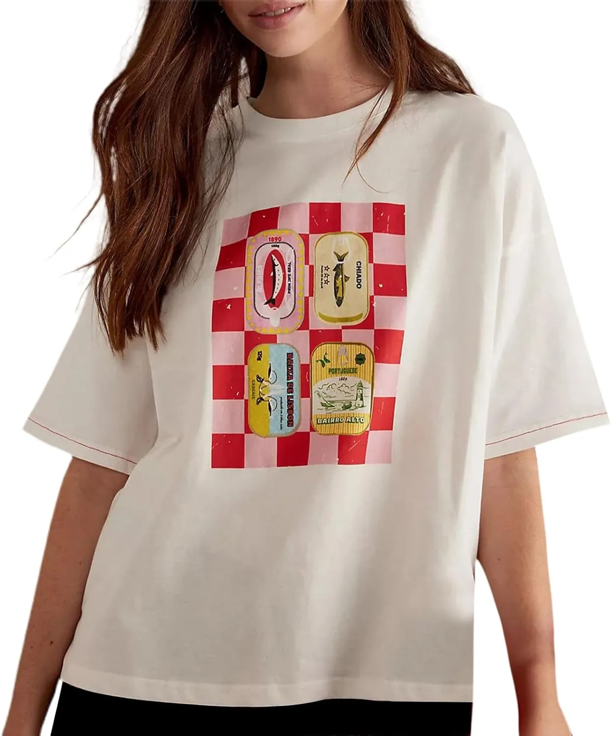 Womens Oversized Baggy Loose Fit Graphic Short Sleeve Teen Girls Preppy T Shirts Y2k Going Out Tops Aesthetic Tees