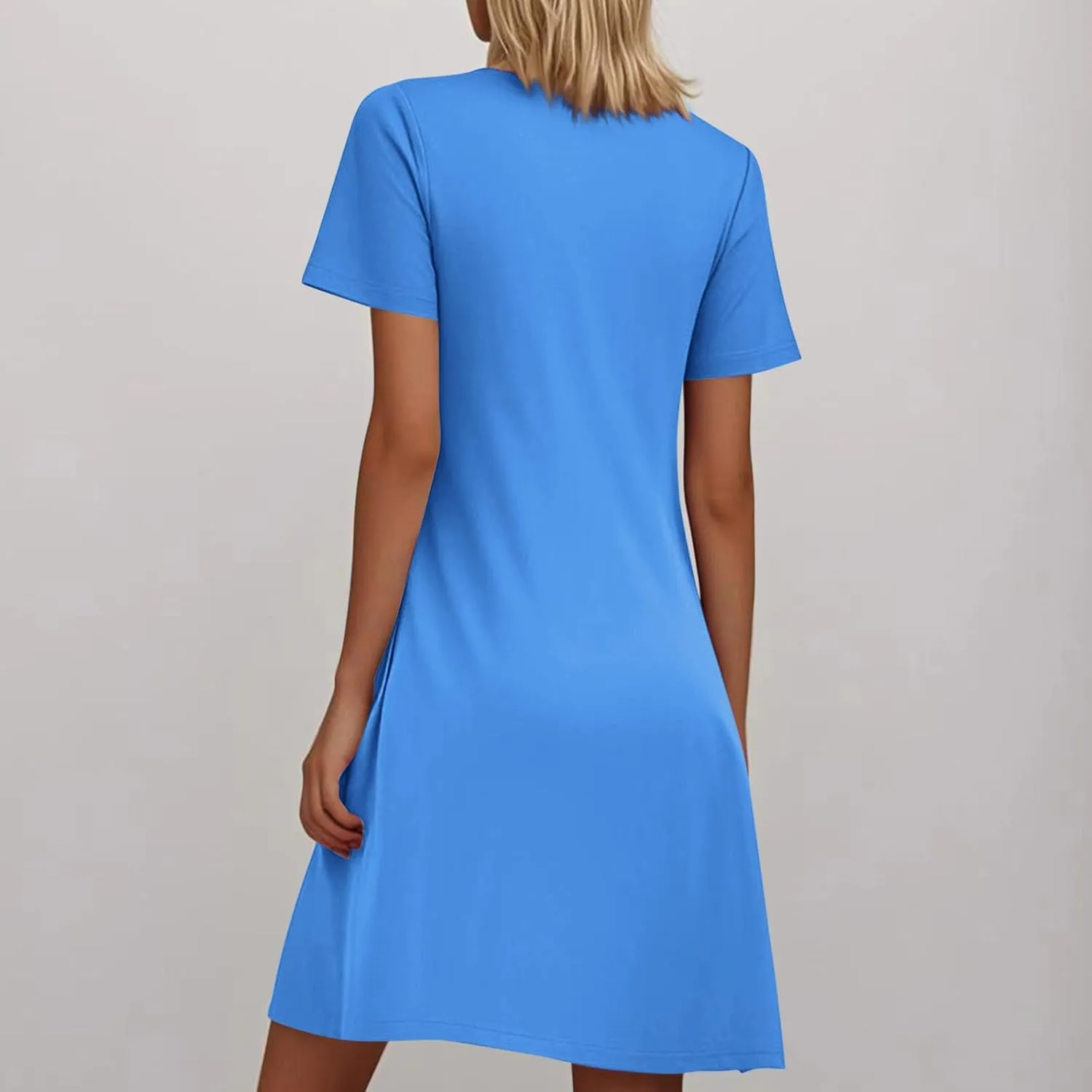 Women's Pleated Front Summer Dresses Casual Short Sleeve T Shirts Nightgowns Mini Comfy Sleep Dress with Pockets