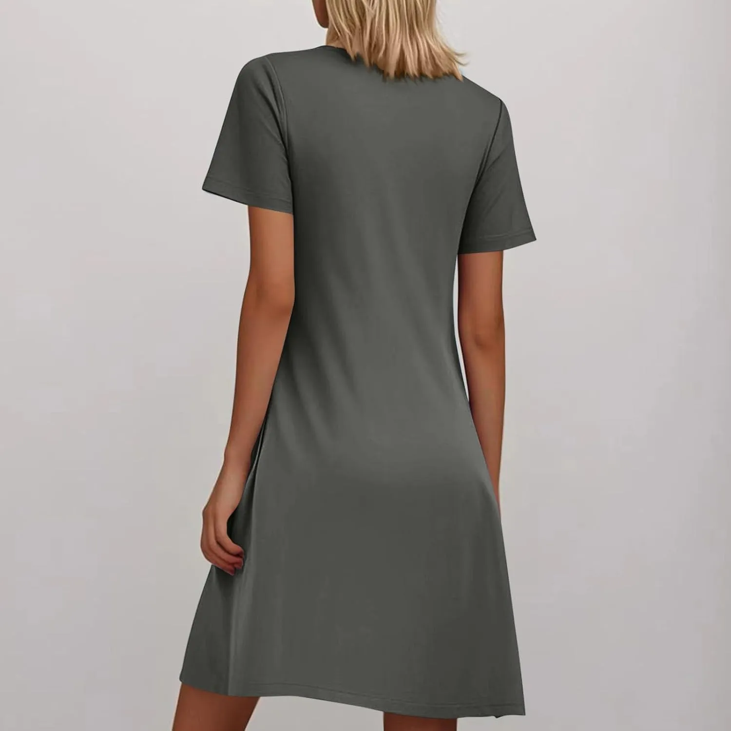 Women's Pleated Front Summer Dresses Casual Short Sleeve T Shirts Nightgowns Mini Comfy Sleep Dress with Pockets