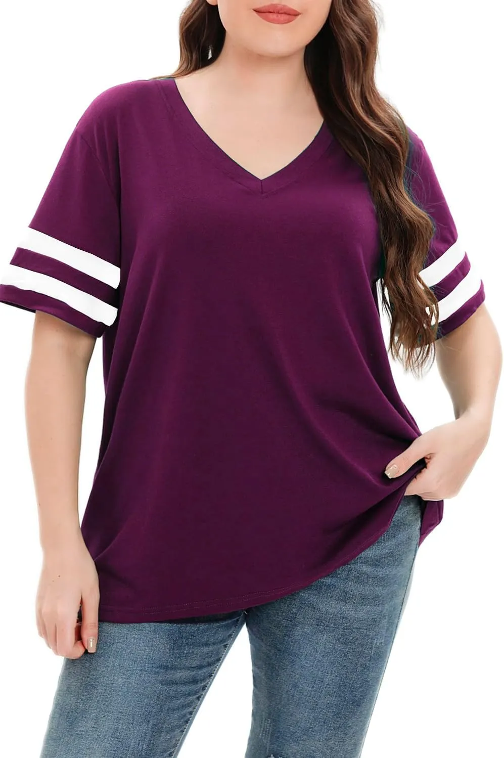 Womens Plus Size Tops Summer Short Sleeve Casual Loose Tunic V Neck Tee T Shirts 1X-5X