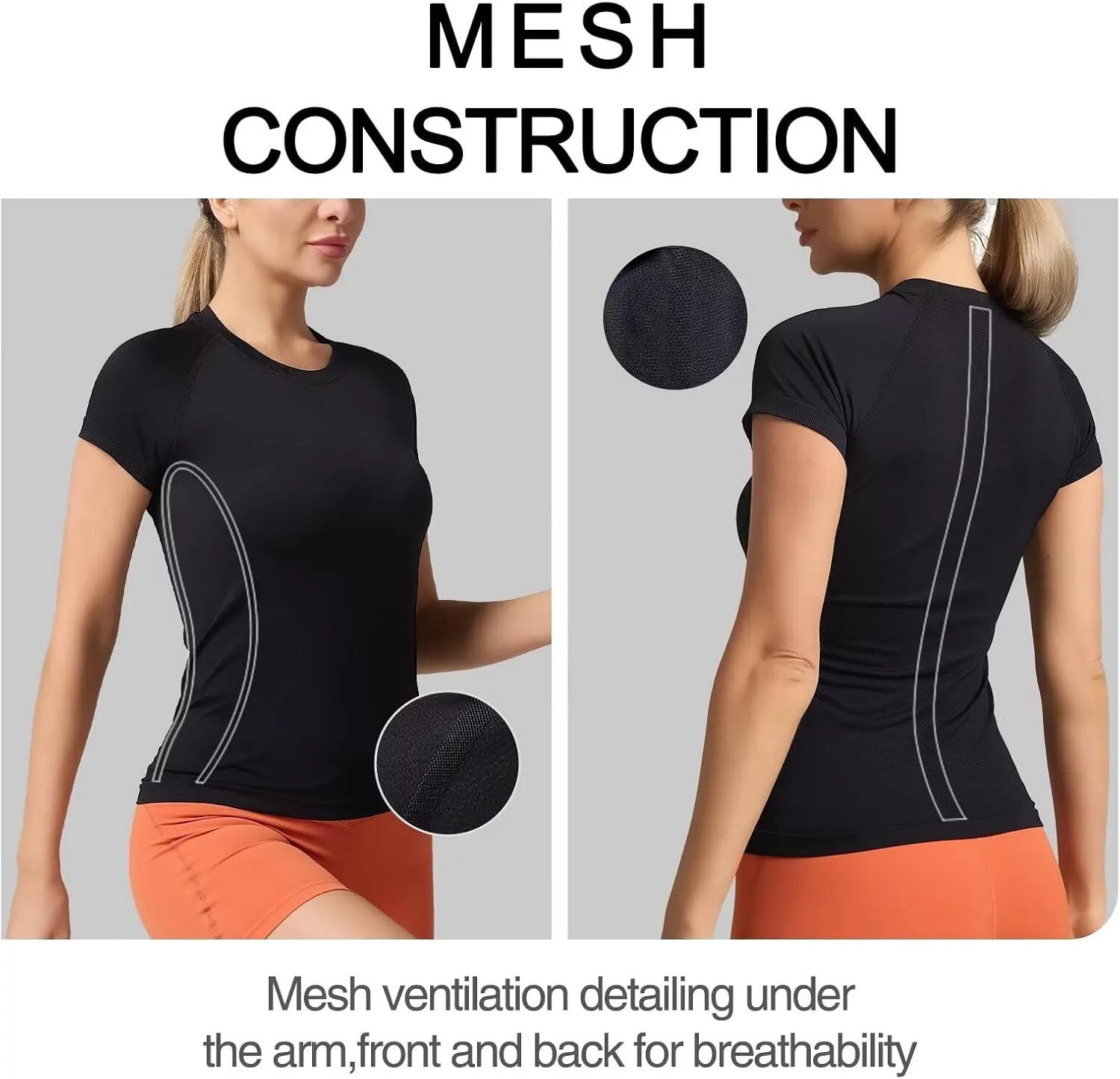 Women's Quick Dry Short Sleeve T-Shirts  Athletic Running, Workout, Yoga Tops, Seamless Sports Shirt,Slim Fit Tees
