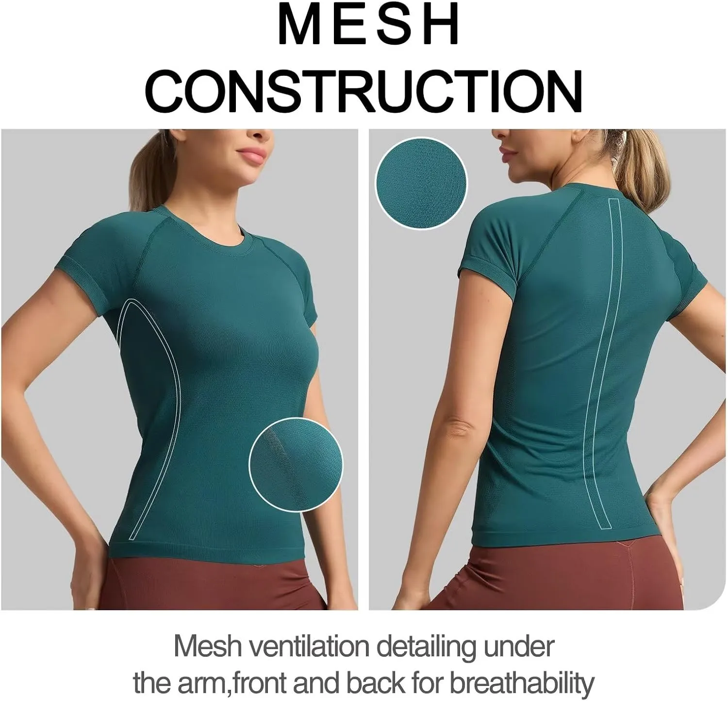 Women's Quick Dry Short Sleeve T-Shirts  Athletic Running, Workout, Yoga Tops, Seamless Sports Shirt,Slim Fit Tees
