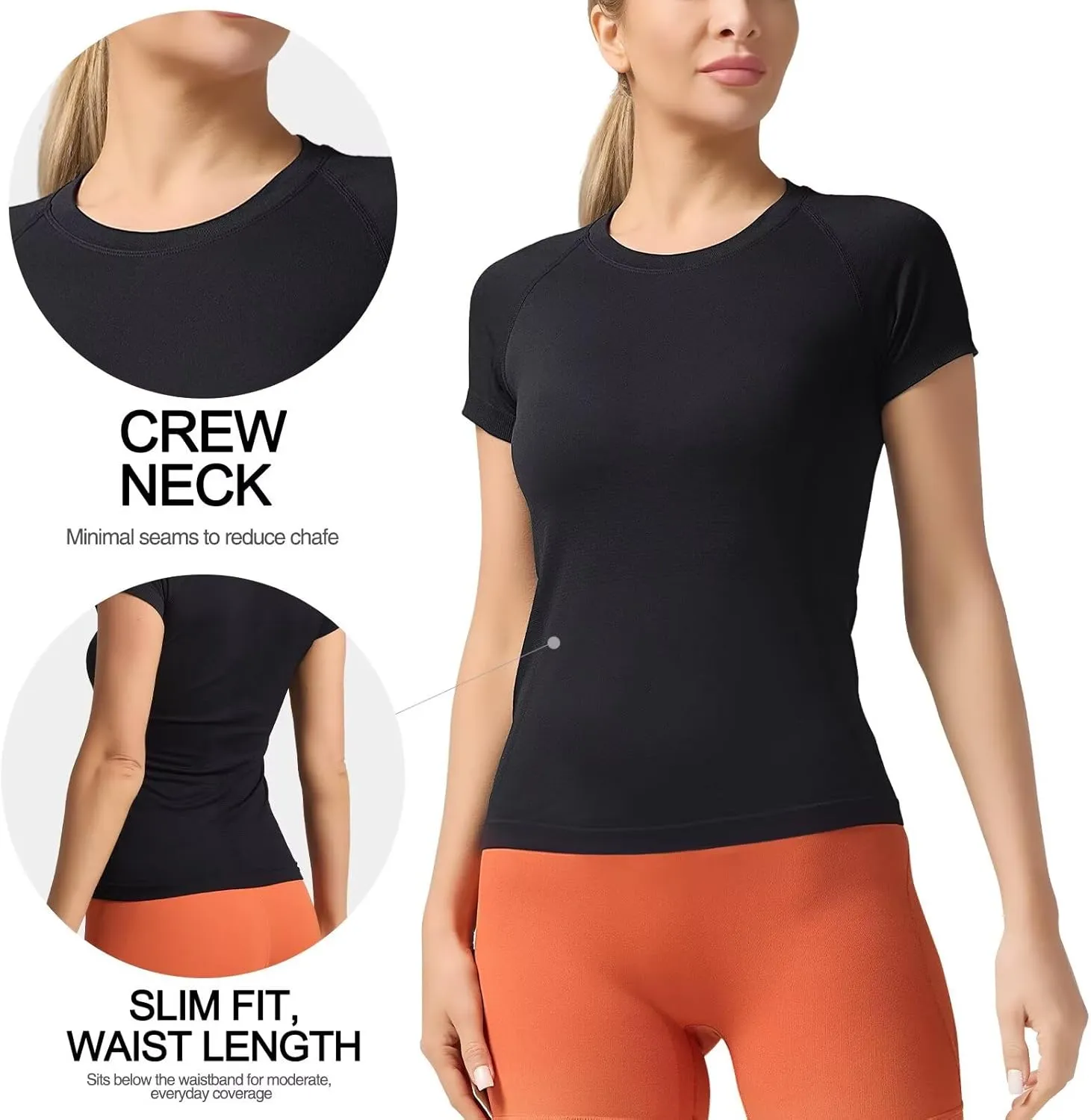 Women's Quick Dry Short Sleeve T-Shirts  Athletic Running, Workout, Yoga Tops, Seamless Sports Shirt,Slim Fit Tees