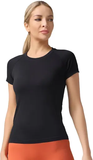 Women's Quick Dry Short Sleeve T-Shirts  Athletic Running, Workout, Yoga Tops, Seamless Sports Shirt,Slim Fit Tees